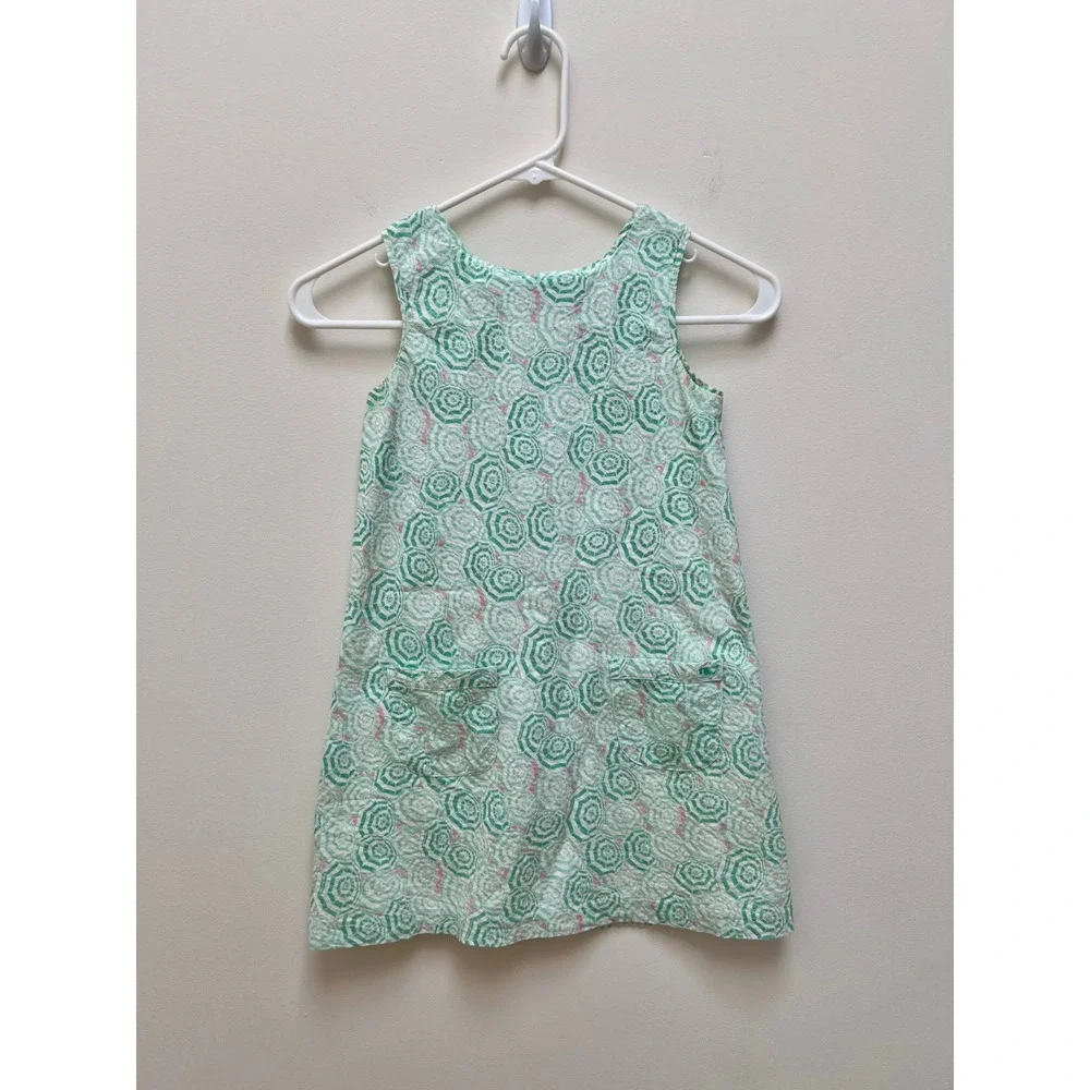 Vineyard Vines Dress Girl's 7 Green Beach Umbrella Seersucker Shift Sleeveless